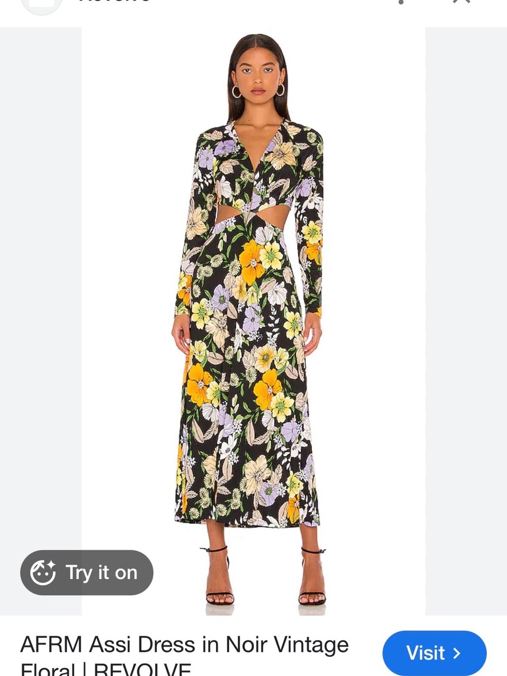 AFRM Floral Cutout Maxi Dress - Black with Yellow & Lavender Flowers BRAND NEW